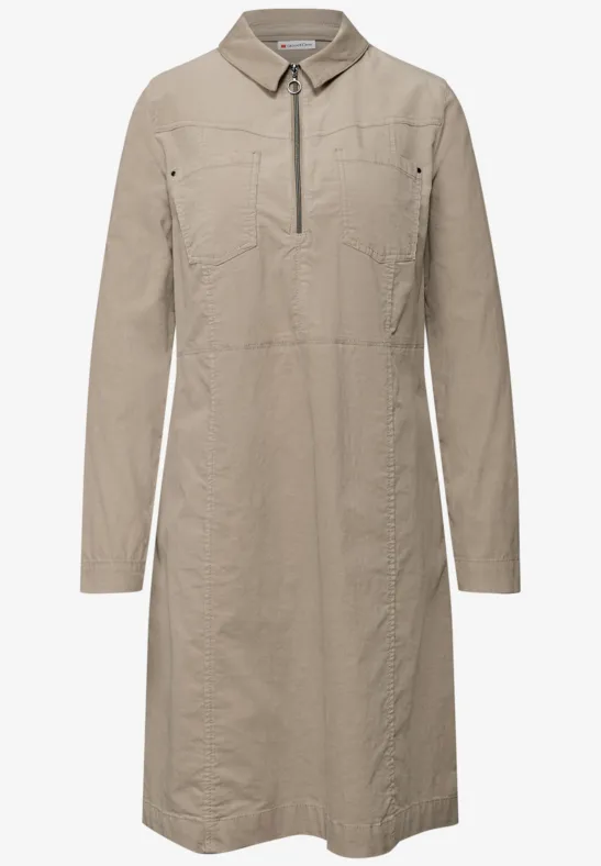 Corduroy jurk met rits morning beige
