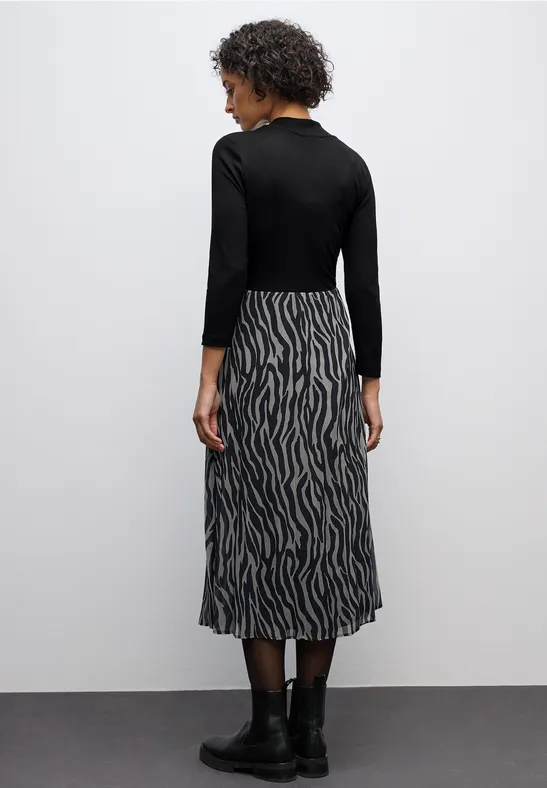 Geplooide chiffon jurk Black