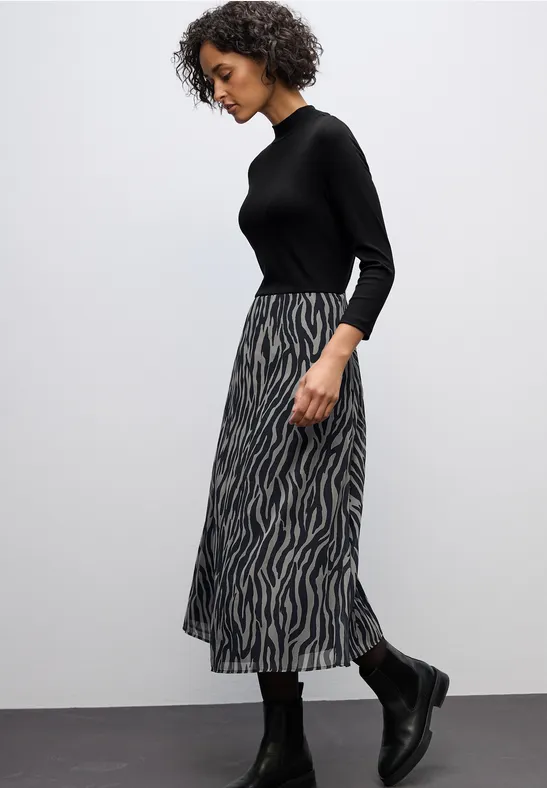 Geplooide chiffon jurk Black