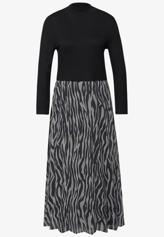 Geplooide chiffon jurk Black