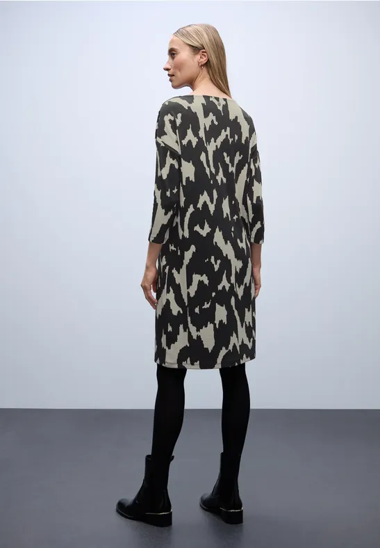 Jacquard jurk met knopen Black