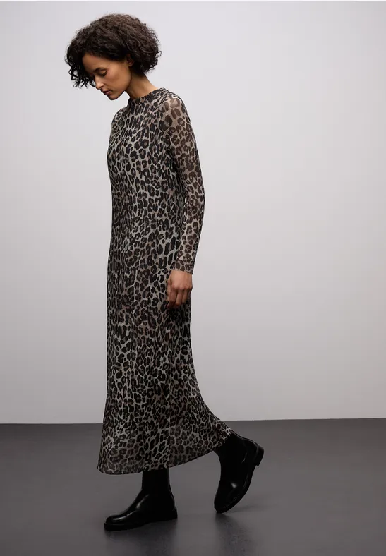 Jurk met plooien van mesh mocha glow