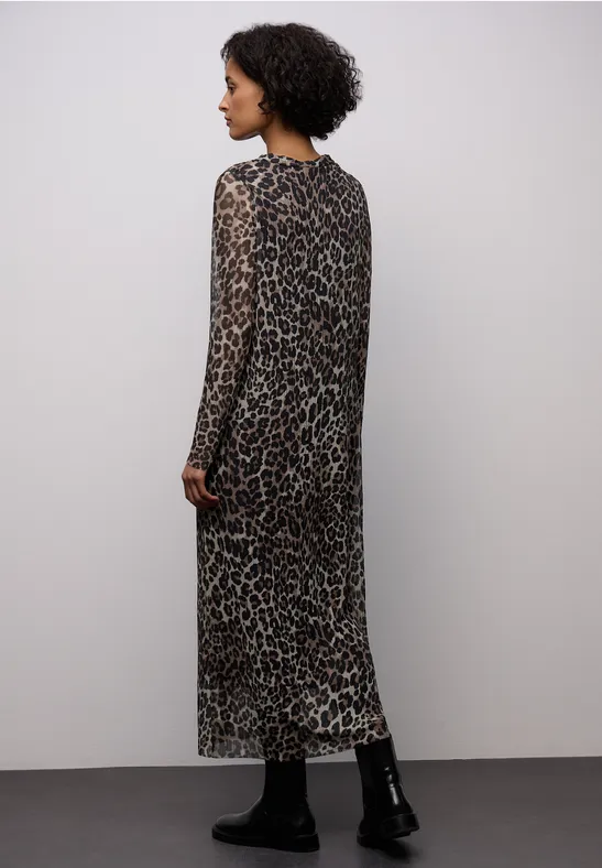 Jurk met plooien van mesh mocha glow