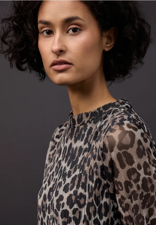 Jurk met plooien van mesh mocha glow