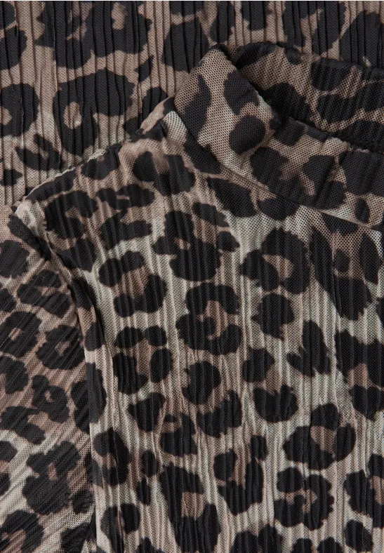 Jurk met plooien van mesh mocha glow