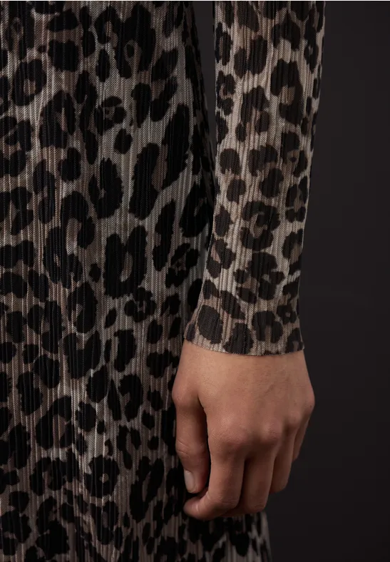 Jurk met plooien van mesh mocha glow