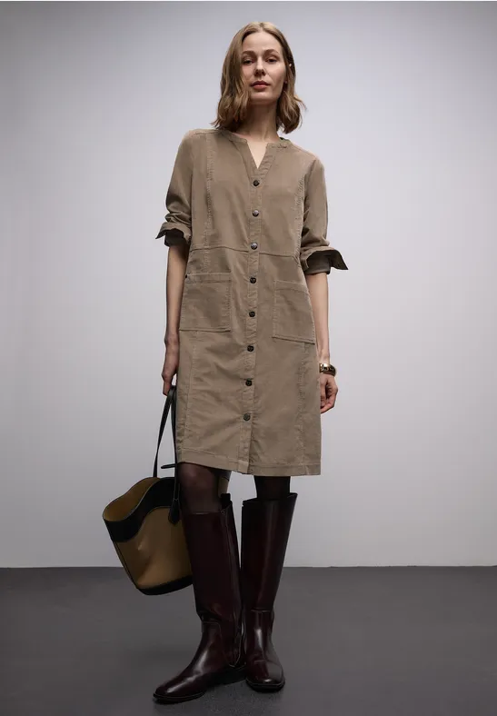 Cordkleid in Unifarbe light terra mocha
