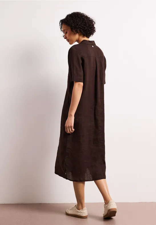 Robe midi en lin avec patte de boutonnage espresso brown