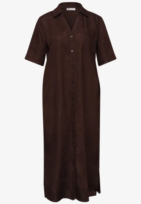 Robe midi en lin avec patte de boutonnage espresso brown