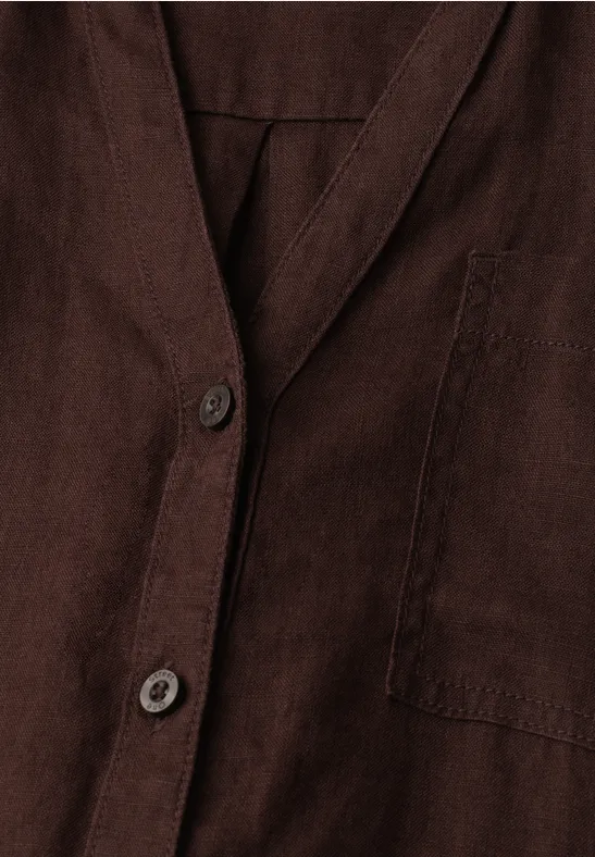 Robe midi en lin avec patte de boutonnage espresso brown