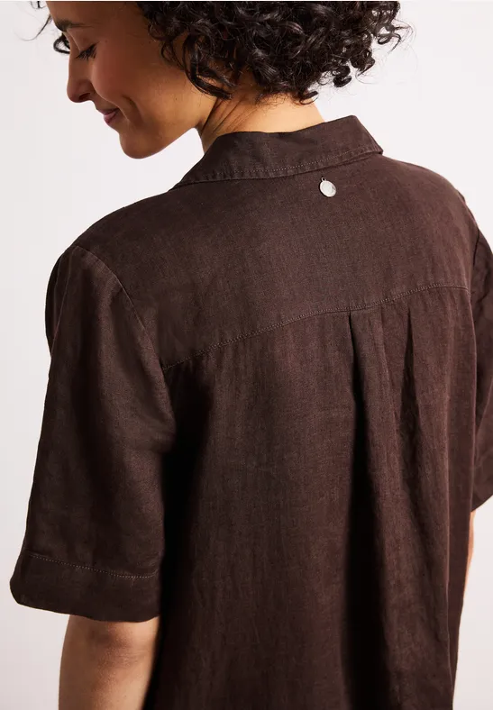 Robe midi en lin avec patte de boutonnage espresso brown