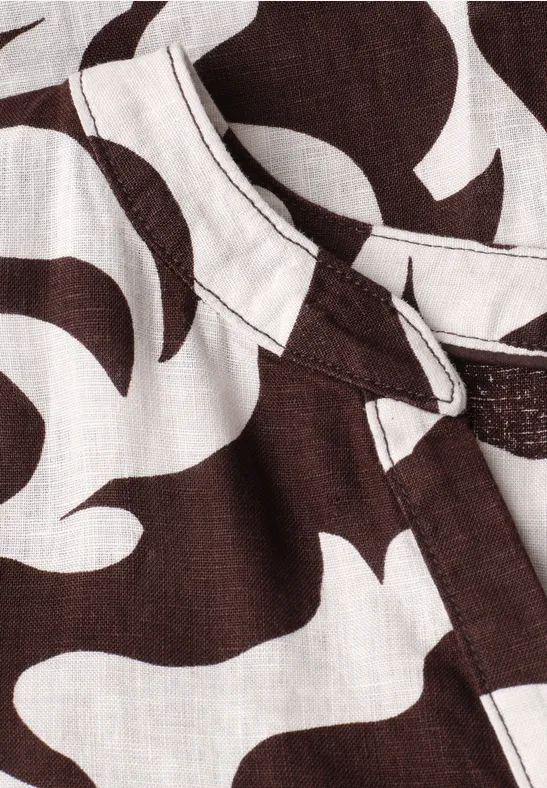 Robe midi en lin avec imprimé espresso brown