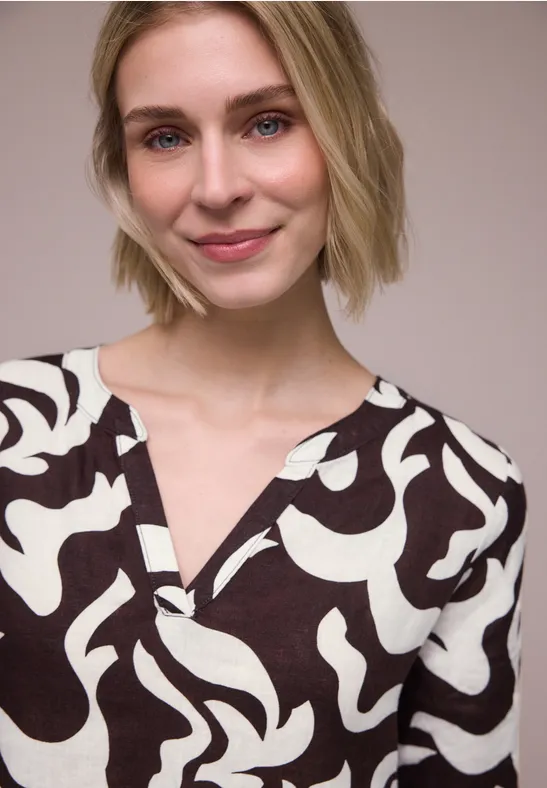 Robe midi en lin avec imprimé espresso brown