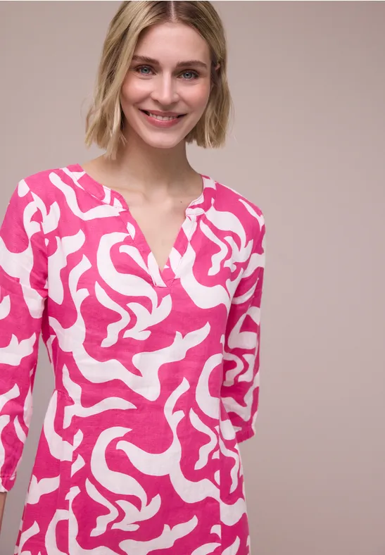 Robe midi en lin avec imprimé magenta dream