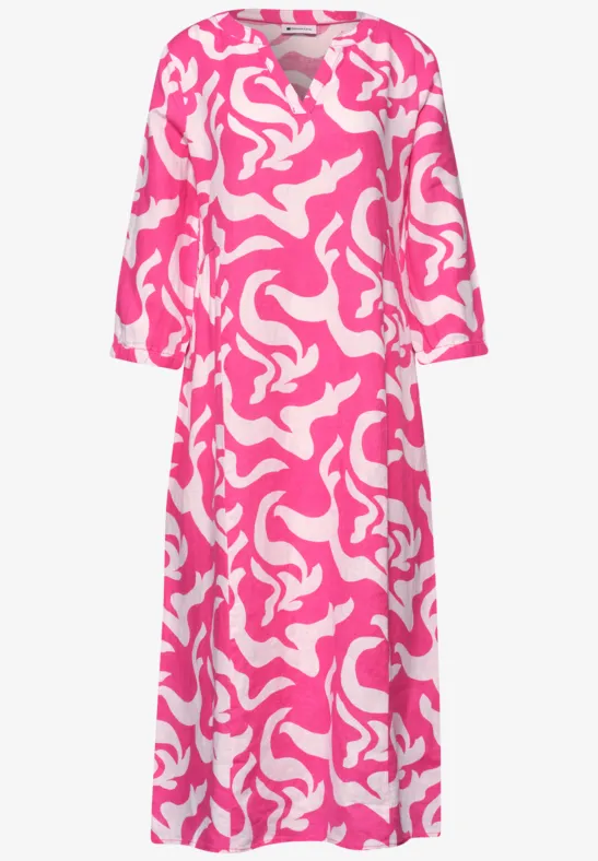 Robe midi en lin avec imprimé magenta dream