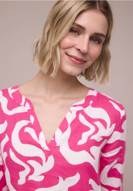 Robe midi en lin avec imprimé magenta dream