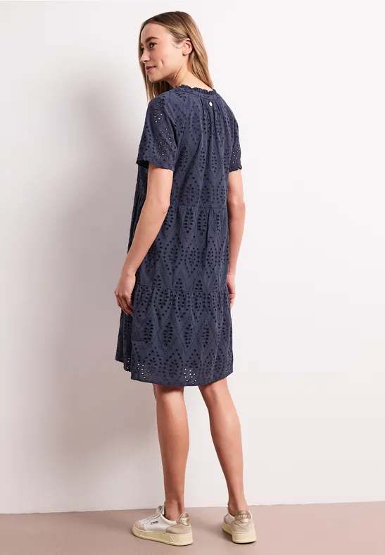 Knielanges Kleid mit Shiffleymuster tempest blue