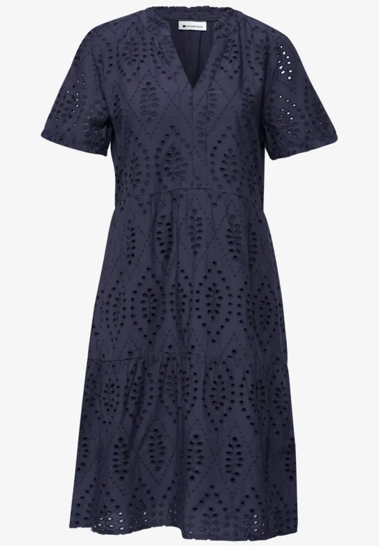 Knielanges Kleid mit Shiffleymuster tempest blue