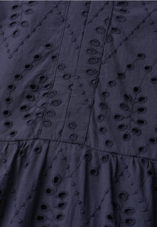 Knielanges Kleid mit Shiffleymuster tempest blue