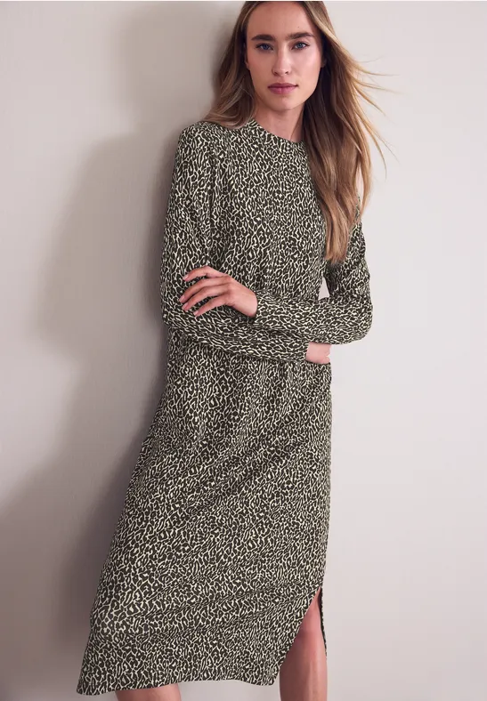Midi-Kleid mit Leo-Muster molten earth