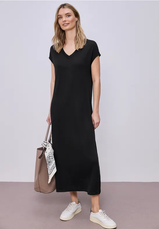 Midi-jurk met V-hals in een gebreide look Black