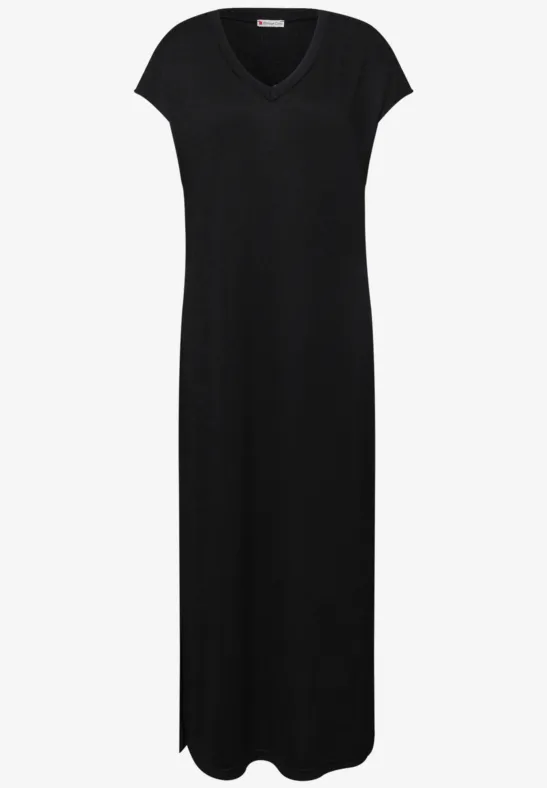 Midi-jurk met V-hals in een gebreide look Black