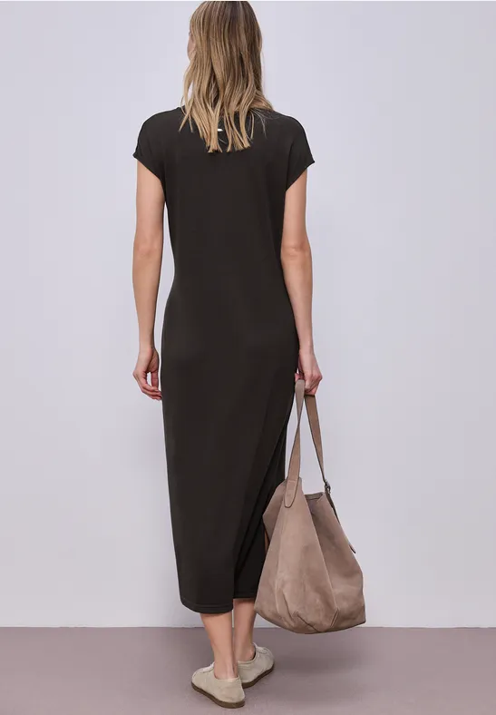 Midi-jurk met V-hals in een gebreide look espresso brown