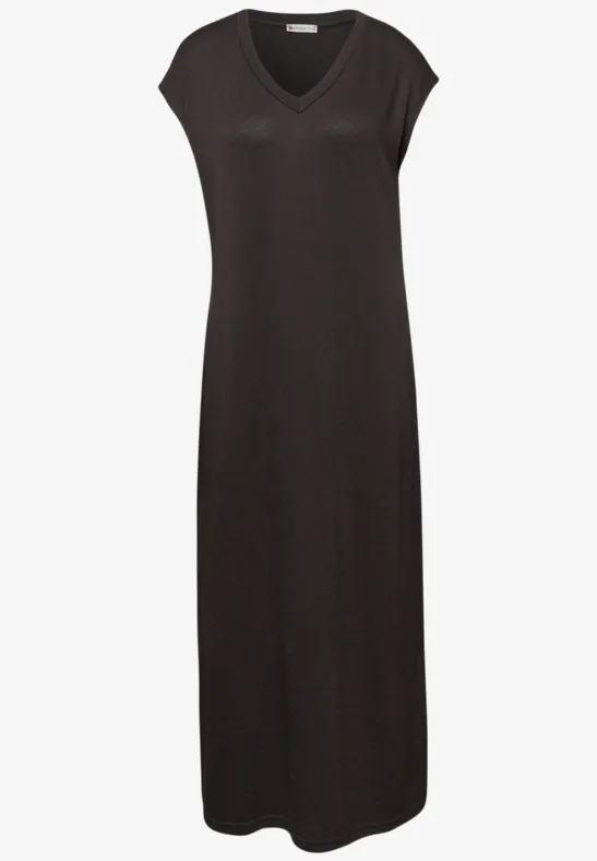 Midi-jurk met V-hals in een gebreide look espresso brown