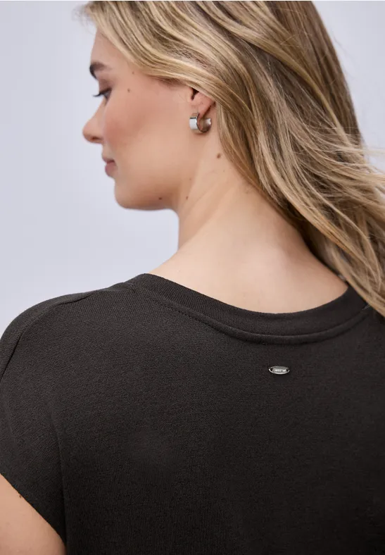 Midi-jurk met V-hals in een gebreide look espresso brown