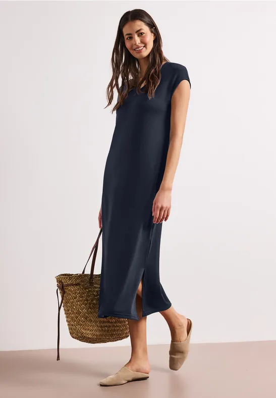 Robe midi avec col en V au look tricoté shadowed navy