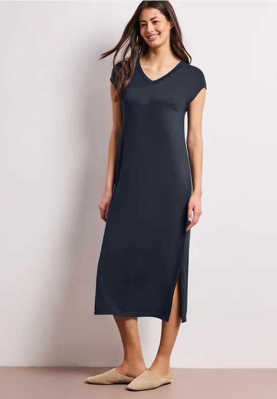Robe midi avec col en V au look tricoté shadowed navy