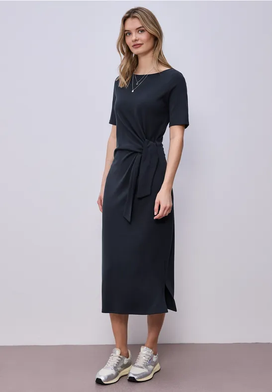 Midi-Kleid mit Knotendetail shadowed navy