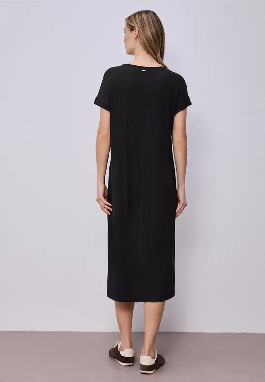 Midi-jurk van geribbelde jersey Black
