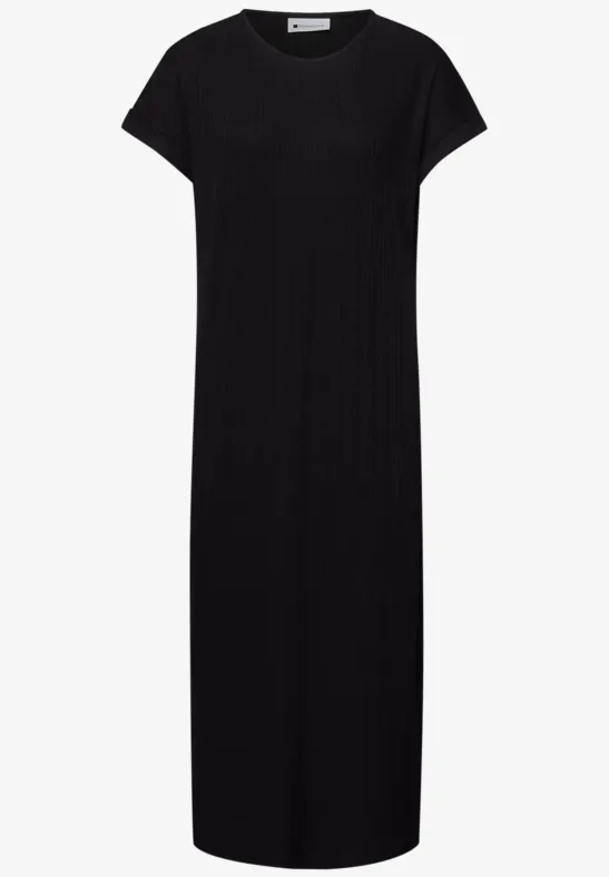 Midi-jurk van geribbelde jersey Black