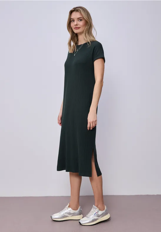 Midi-Kleid aus Jersey in Rippstruktur deep bound green