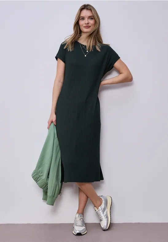 Midi-Kleid aus Jersey in Rippstruktur deep bound green