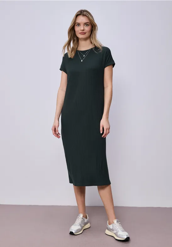 Midi-Kleid aus Jersey in Rippstruktur deep bound green