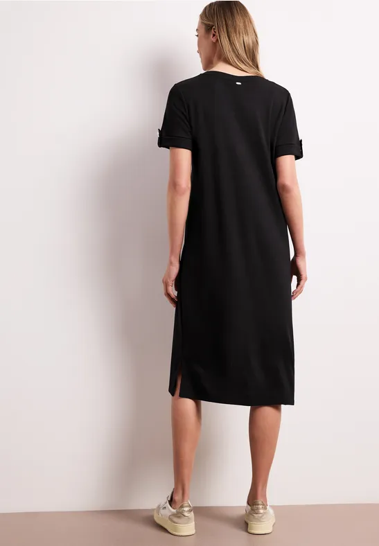 Midi-jurk met ronde hals en knopen Black