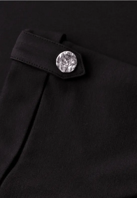 Midi-jurk met ronde hals en knopen Black