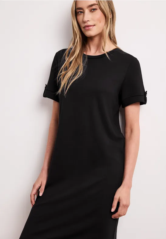 Midi-jurk met ronde hals en knopen Black