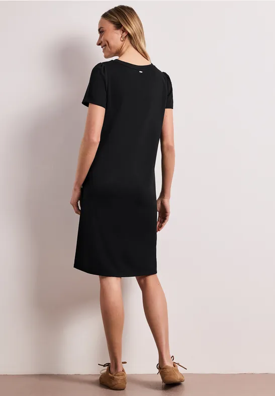 Knielange jurk met pofmouwen Black