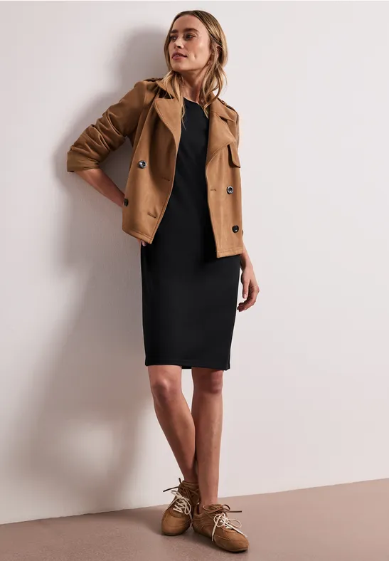 Knielange jurk met pofmouwen Black