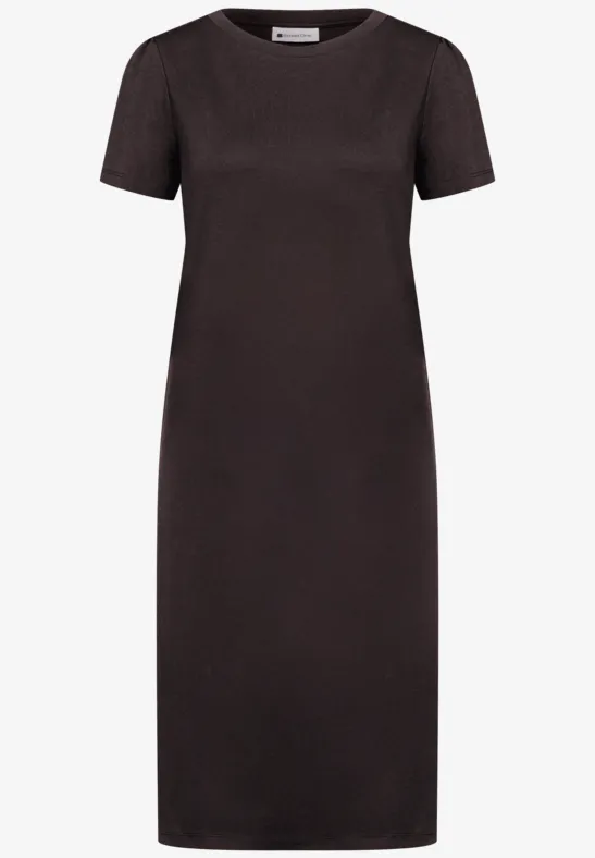 Knielange jurk met pofmouwen espresso brown
