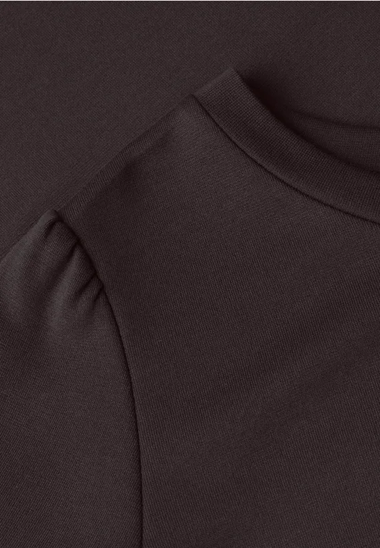Knielange jurk met pofmouwen espresso brown