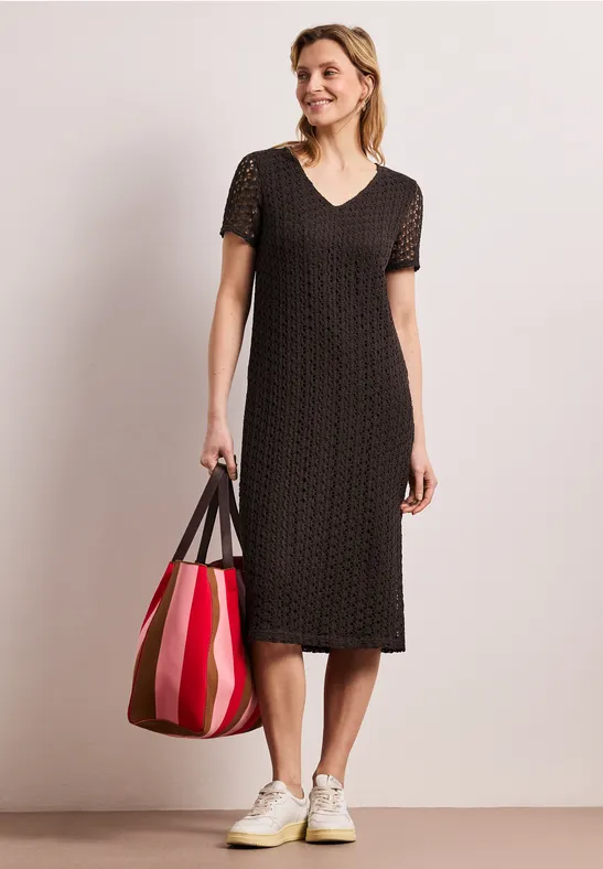 Robe midi en dentelle unie espresso brown