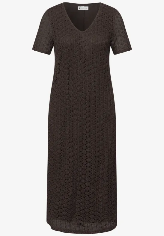 Robe midi en dentelle unie espresso brown