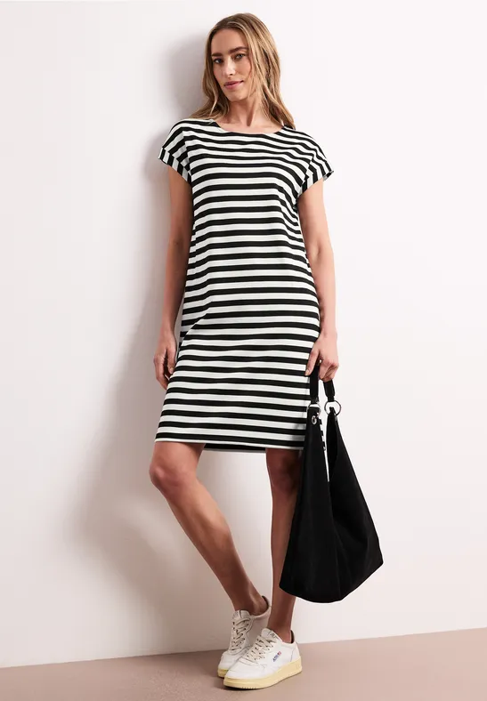 Knielange jersey jurk met strepen Black