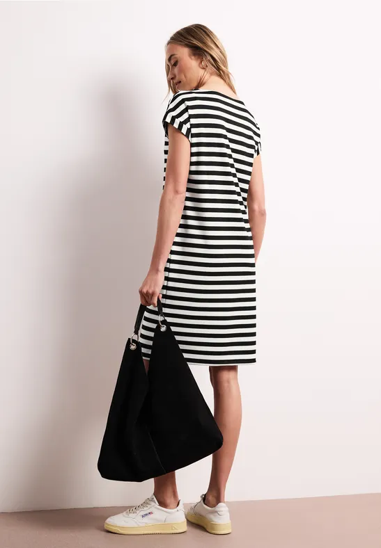 Knielange jersey jurk met strepen Black