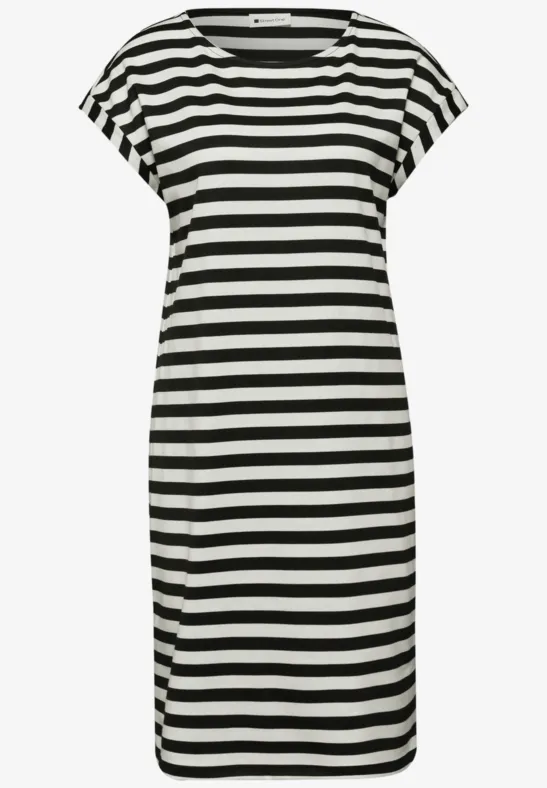 Knielange jersey jurk met strepen Black