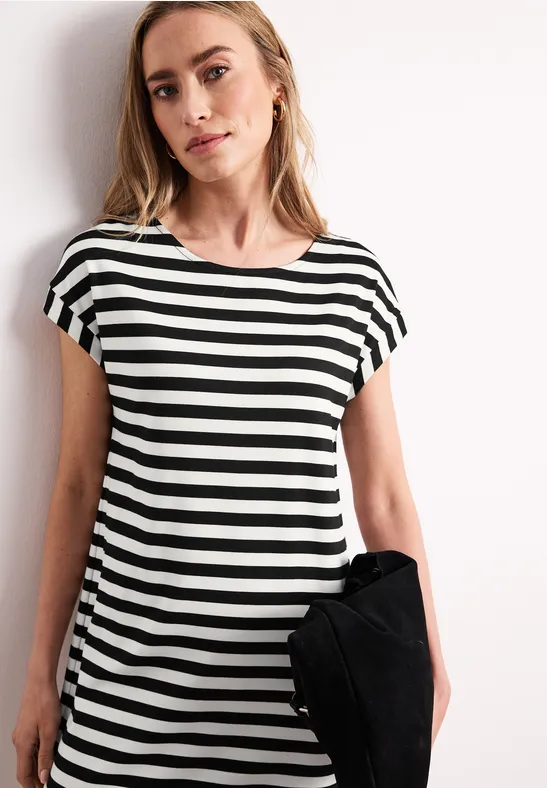 Knielange jersey jurk met strepen Black